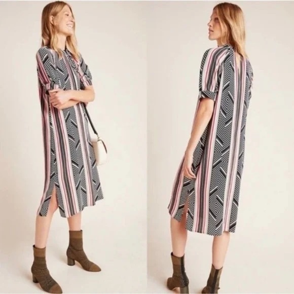 Anthropologie McKenzie Mock Neck Tunic Dress Black Pink Sz: Small - Picture 1 of 14